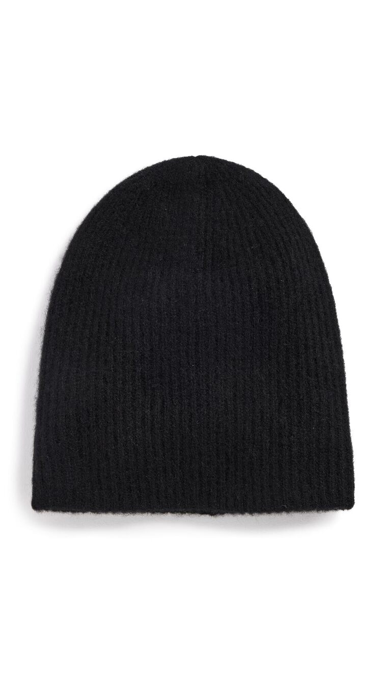 4077 White & Warren Cashmere Plush Rib Beanie, Black, One Size